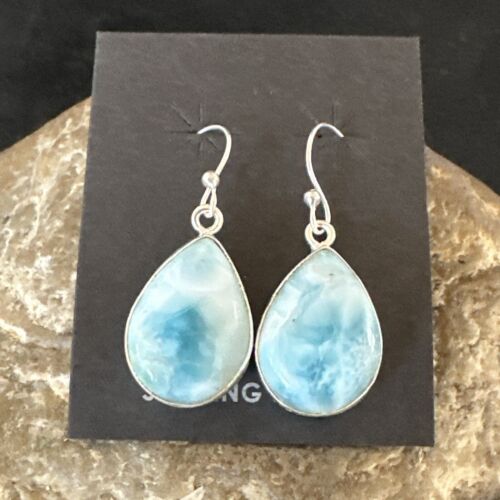 Navajo Blue Larimar Dangle Earrings | Sterling Silver | Authentic Native American Handmade | 17288