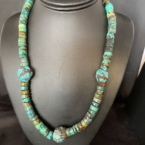 Navajo Turquoise Heishi Spiderweb Necklace | Sterling Silver | 21" | Authentic Native American Handmade | 12505
