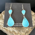 Navajo Blue Kingman Turquoise Dangle Earrings | Sterling Silver | Authentic Native American Handmade | 15110