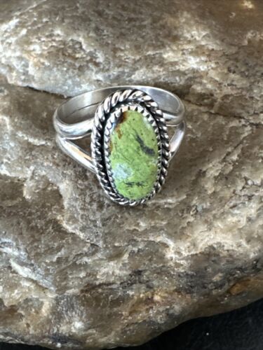 Navajo Green Gaspeite Ring | Sterling Silver | Sz 8 | Authentic Native American Handmade | 16399