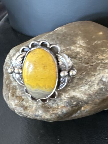 Navajo Yellow Bumble Bee Jasper Ring | Sterling Silver | Sz 9 | Authentic Native American Handmade | 14943