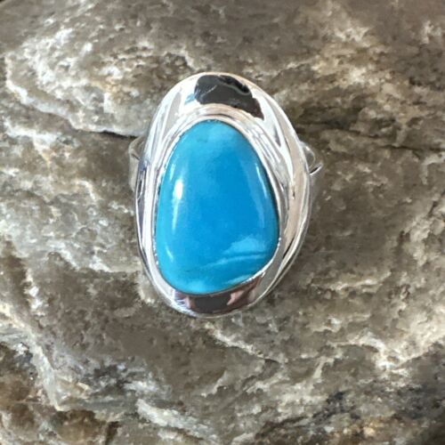 Navajo Blue Kingman Turquoise Ring | Sterling Silver | Sz 7 | Authentic Native American Handmade | 16590