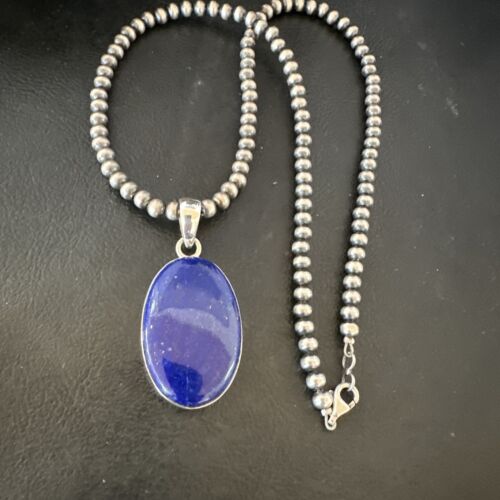 Navajo Blue Lapis Pendant with Pearls | Sterling Silver Necklace | 20" | Authentic Native American Handmade | 16661
