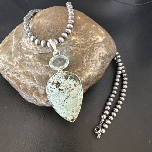 Navajo Women's Dry Creek Turquoise Topaz Pendant Necklace | Sterling Silver | 16308