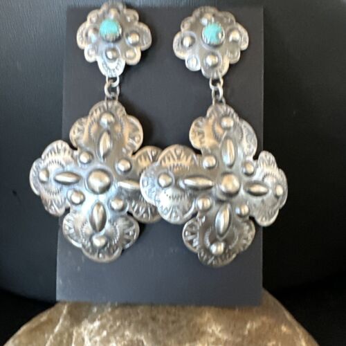 Navajo Stamped Sterling Silver Earrings Set | Handmade | 2.75" | Authentic Native American | 16342