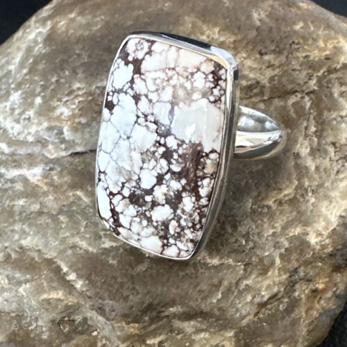 Women's Wild Horse Turquoise Ring | Navajo Sterling Silver | Sz 8 Adjustable | Authentic Native American Handmade | 15557