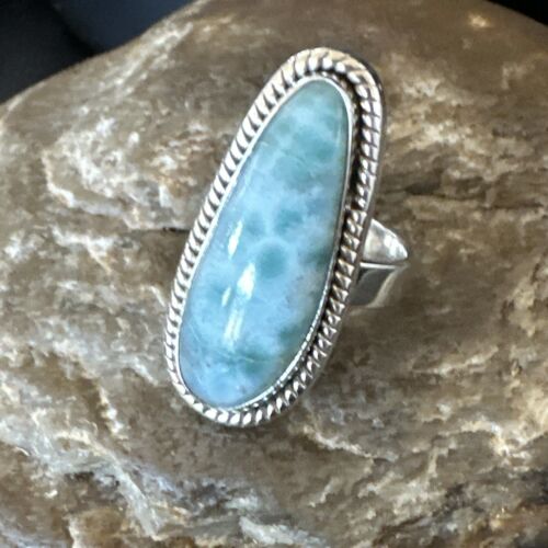 Navajo Blue Larimar Ring | Sterling Silver | Sz 7 | Authentic Native American Handmade | 17654