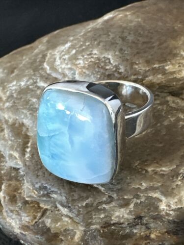 Navajo Blue Larimar Ring | Sterling Silver | Sz 8 | Authentic Native American Handmade | 17585