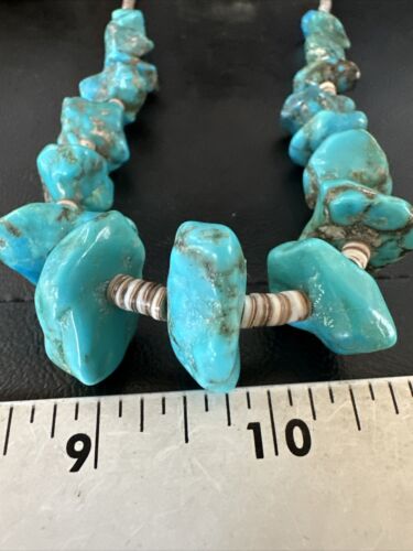 Navajo Kingman Turquoise Shell Heishi Bead Necklace | Sterling Silver | 28" | Authentic Native American Handmade | 17448
