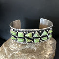 Navajo Green Gaspeite Cluster Cuff Bracelet | Sterling Silver | Authentic Native American Handmade | 16377