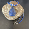 Navajo Blue Denim Lapis Pendant Necklace | Sterling Silver Pearls | 22" | Authentic Native American Handmade | 16579