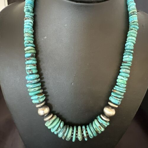 Authentic Native American Navajo Graduated Turquoise Bead Necklace | Sterling Silver | 18" | 17510