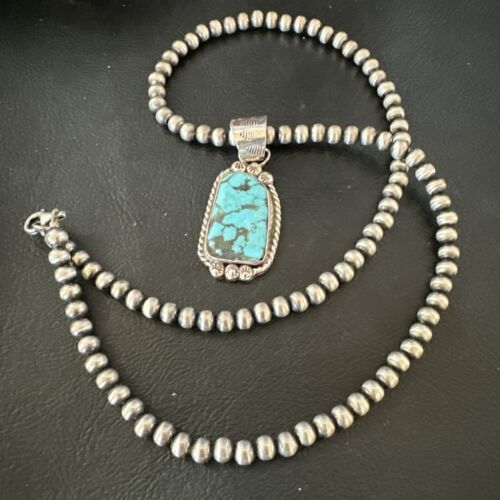 Men's Blue Spiderweb Turquoise Pendant Necklace | Navajo Sterling Silver | Authentic Native American Handmade | 17118