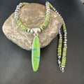 Navajo Green Gaspeite & Turquoise Inlay Pendant Necklace | Sterling Silver | 22" | Authentic Native American Handmade | 16765