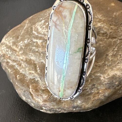 Navajo Ribbon Boulder Green Turquoise Ring | Sterling Silver | Sz 11 | 16475