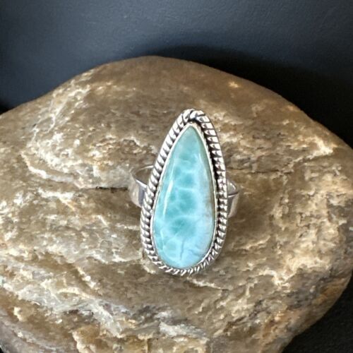 Navajo Blue Larimar Ring | Sterling Silver | Sz 8 | Authentic Native American Handmade | 17650