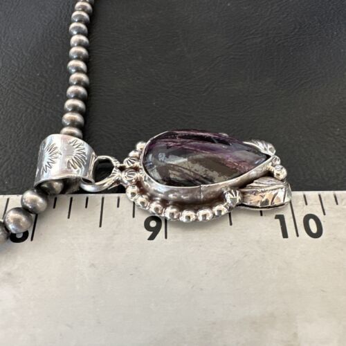 Navajo Pearls Purple Sugilite Pendant Necklace | Sterling Silver Beads | Authentic Native American Handmade | 16462