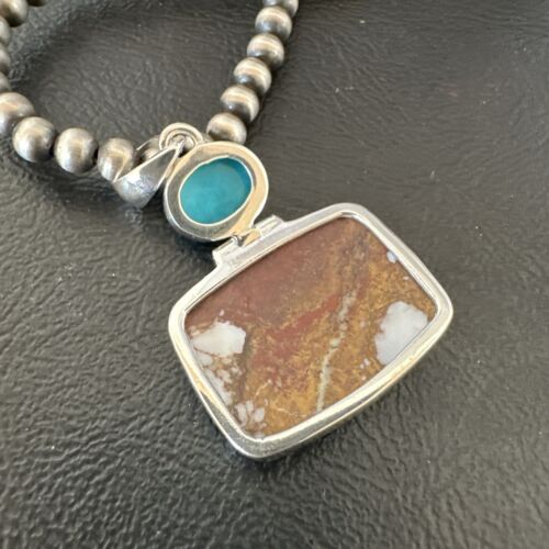 Men's Wild Horse Blue Kingman Turquoise Necklace | Sterling Silver SW Pendant | 17325