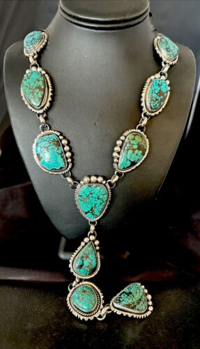 Men's Lariat Blue Spiderweb Turquoise Necklace | Navajo Handmade | 31" | 17453