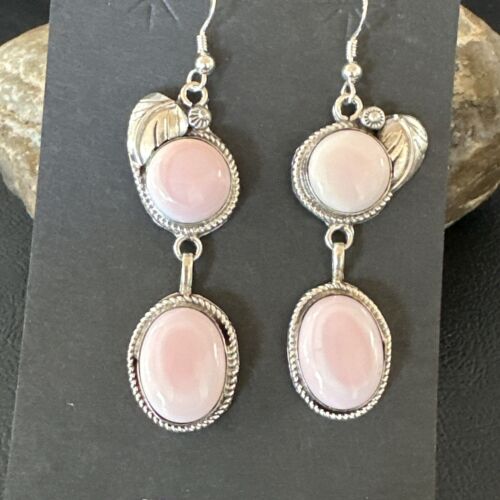 Navajo Pink Conch Shell Dangle Earrings | Sterling Silver | Authentic Native American Handmade | 17195