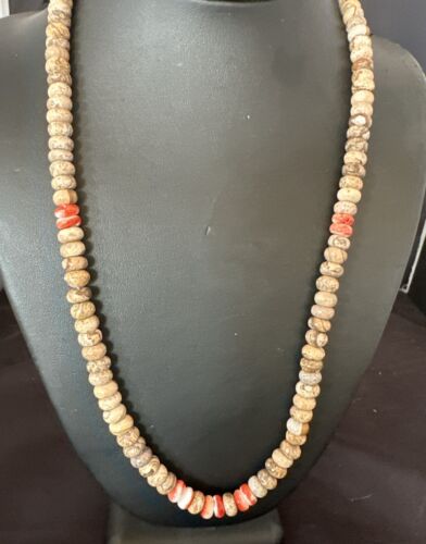 Navajo Red Spiny Oyster Jasper Necklace | Sterling Silver | 23" | Authentic Native American Handmade | 10156