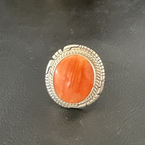 Navajo Orange Spiny Oyster Ring | Sterling Silver | Sz 8 | Authentic Native American Handmade | 16035