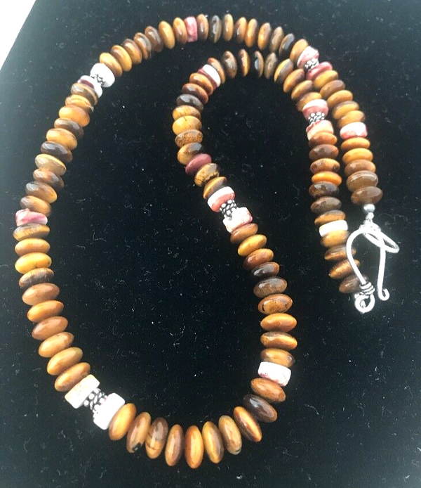 Men's Tiger Eye & Spiny Oyster Necklace | Navajo Pearls | Sterling Silver | 19" | 15227