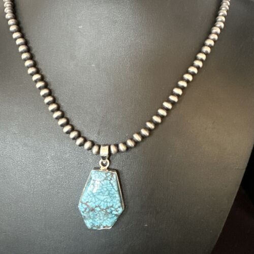 Men's Spiderweb Turquoise Pendant | Navajo Pearls Sterling Silver Necklace | Authentic Native American | 15532