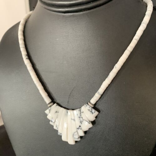 Navajo White Howlite Heishi Pearls Bead Necklace | Sterling Silver | Authentic Native American Handmade | 20" | 14209