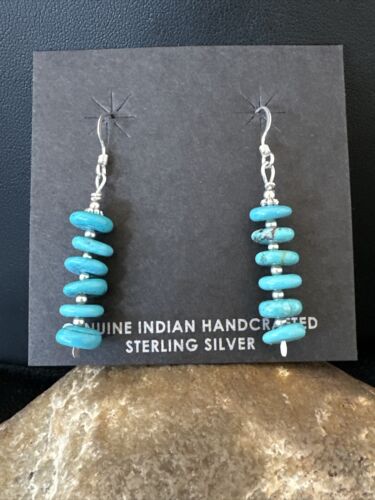 Navajo Blue Cluster Turquoise Bead Earrings | 6mm | Sterling Silver | Authentic Native American Handmade | 15843