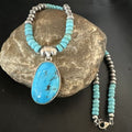 Navajo Blue Kingman Turquoise Pendant Necklace | Sterling Silver | 21" | Authentic Native American Handmade | 17087
