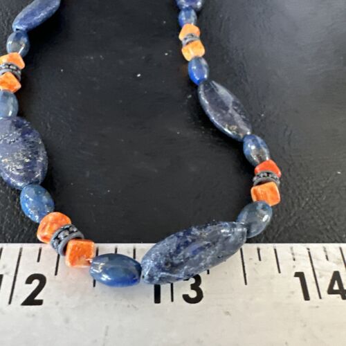 Men's Lapis Lazuli & Spiny Oyster Necklace | Navajo Sterling Silver | 18" | Authentic Native American | 15266