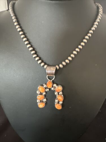Navajo Spiny Oyster Naja Pendant Necklace | Sterling Silver | 20" | Authentic Native American Handmade | 15757