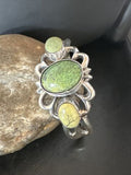 Navajo Green Turquoise Cuff Bracelet | Sterling Silver Tufa Cast | Authentic Native American Handmade | 16787