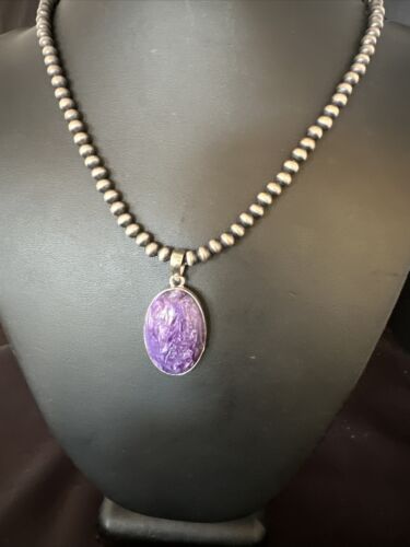 Navajo Pearls Purple Sugilite Pendant Necklace | Sterling Silver Beads | Authentic Native American Handmade | 15515