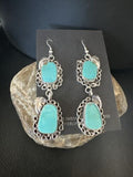 Navajo Blue Kingman Turquoise Dangle Earrings | Sterling Silver | Authentic Native American Handmade | 15188