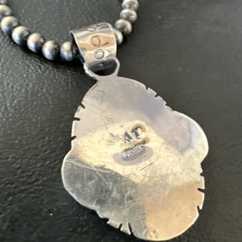 Navajo Pearls Black Onyx Necklace Pendant | Sterling Silver | Authentic Native American Handmade | 16533