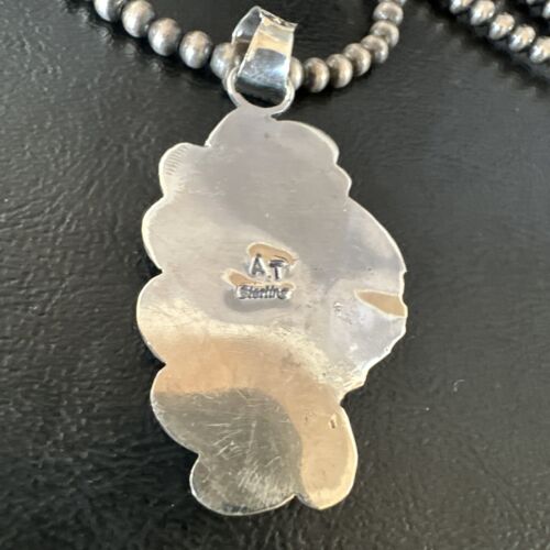 Navajo Blue Turquoise #8 Pendant | Sterling Silver Pearls Necklace | Authentic Native American Handmade | 15899
