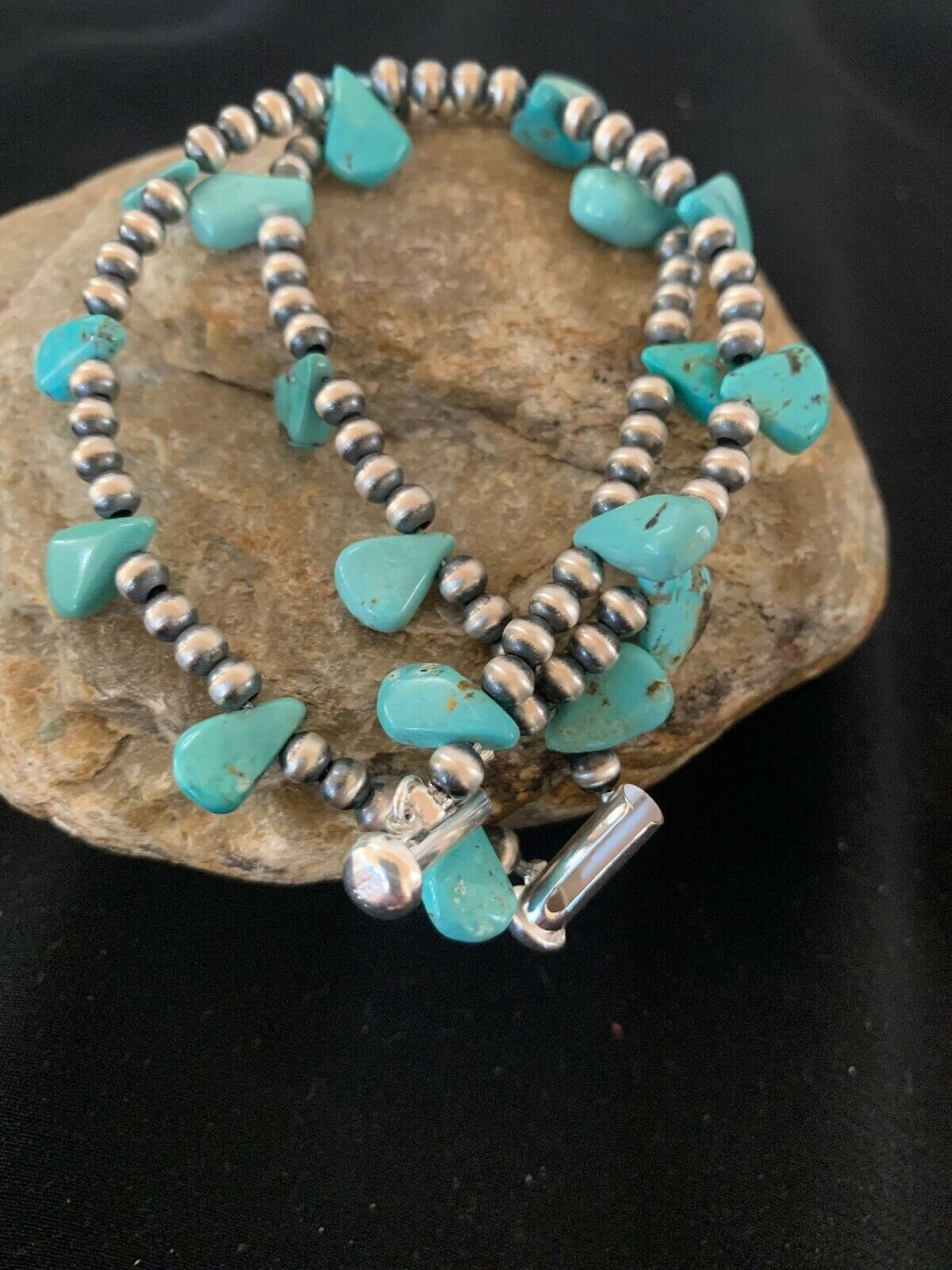 Native American Navajo Pearls Bracelet | Sterling Silver Blue Turquoise | 3173