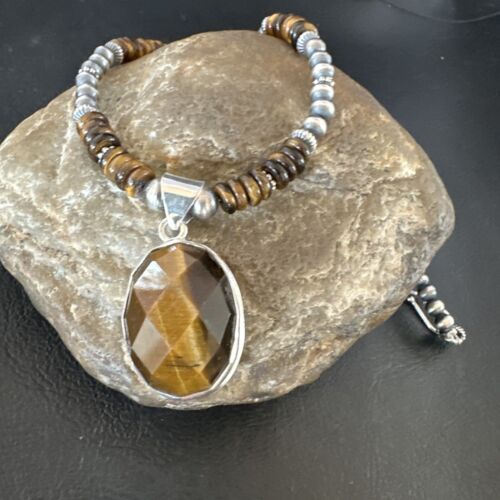Southwestern Coffee Brown Tiger's Eye Pendant Necklace | Sterling Silver | 16" | 16368