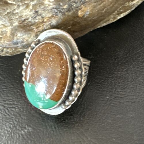 Native American Navajo Green Turquoise Ring | Sterling Silver | Sz 8 | 15917