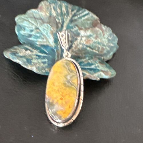 Navajo Bumblebee Jasper Pendant Necklace | Sterling Silver | Authentic Native American Handmade | 15959