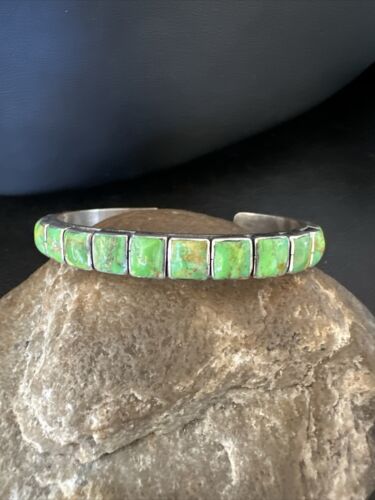 Navajo Green Mojave Turquoise Cuff Bracelet | Sterling Silver | Authentic Native American Handmade | 16900