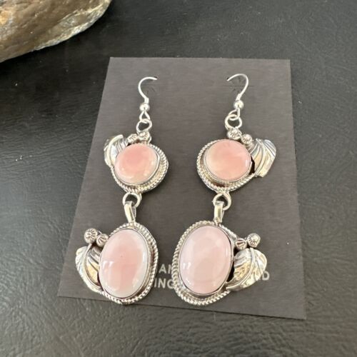 Navajo Pink Conch Shell Dangle Earrings | Sterling Silver | Authentic Native American Handmade | 17213