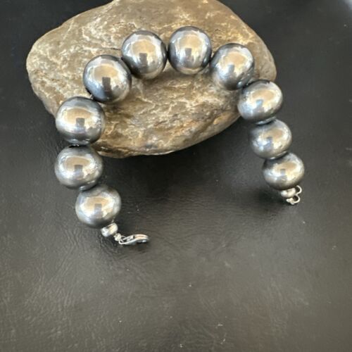 Navajo Pearl Round Beads Bracelet | 16mm | 7" | Sterling Silver | Authentic Native American Handmade | 17163