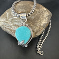 Women's Blue Turquoise Pendant Necklace | Navajo Pearls | Sterling Silver | Authentic Native American Handmade | 15658