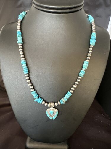 Navajo Kingman Turquoise Pendant Necklace | Sterling Silver | Native American Handmade | 14826