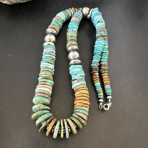 Navajo Blue Green Turquoise Necklace | Sterling Silver | Authentic Native American | 25" | 17054