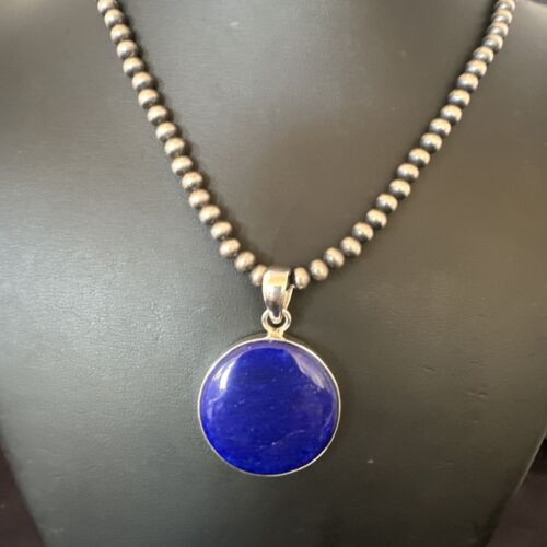 Navajo Blue Lapis Pendant with Pearls | Sterling Silver Necklace | 20" | Authentic Native American Handmade | 16660