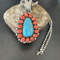 Navajo Turquoise Spiny Oyster Cluster Pendant Necklace | Sterling Silver | Native American Handmade | 17152